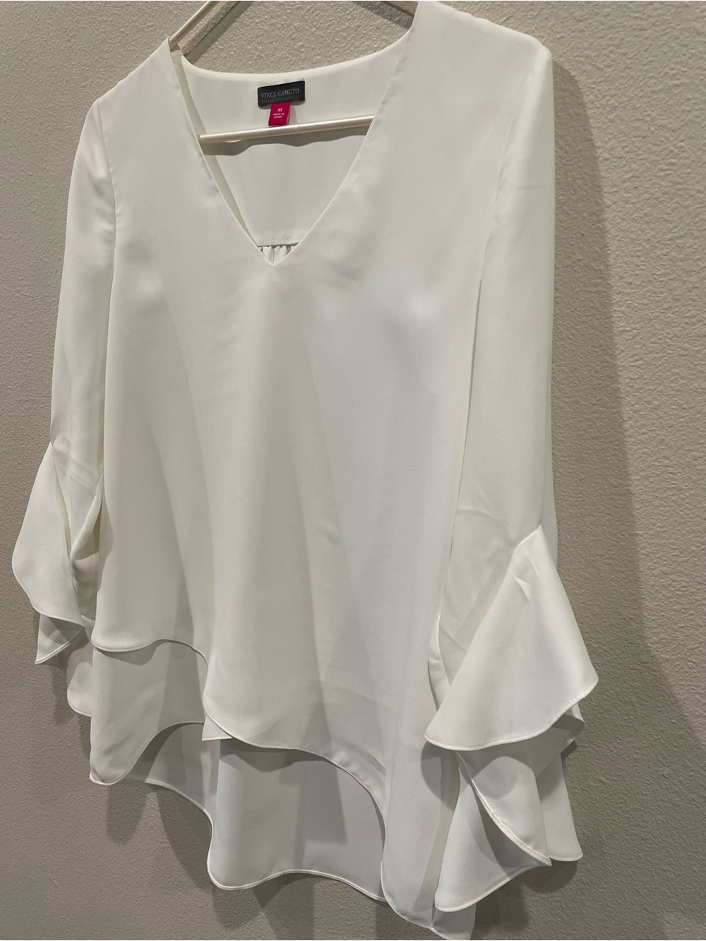 Vince Camuto White V-Neck Ruffle Sleeve Blouse - Picture 2 of 10